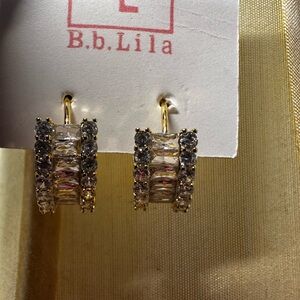 Gold and CZ Hoop Earrings